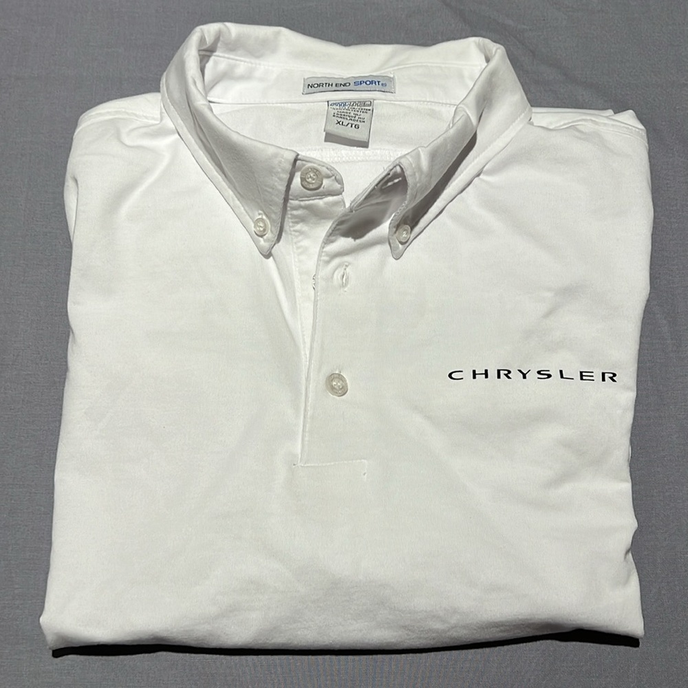 Chrysler Automobile Short Sleeve Polo Shirt White Button Down Collar Men’s XL